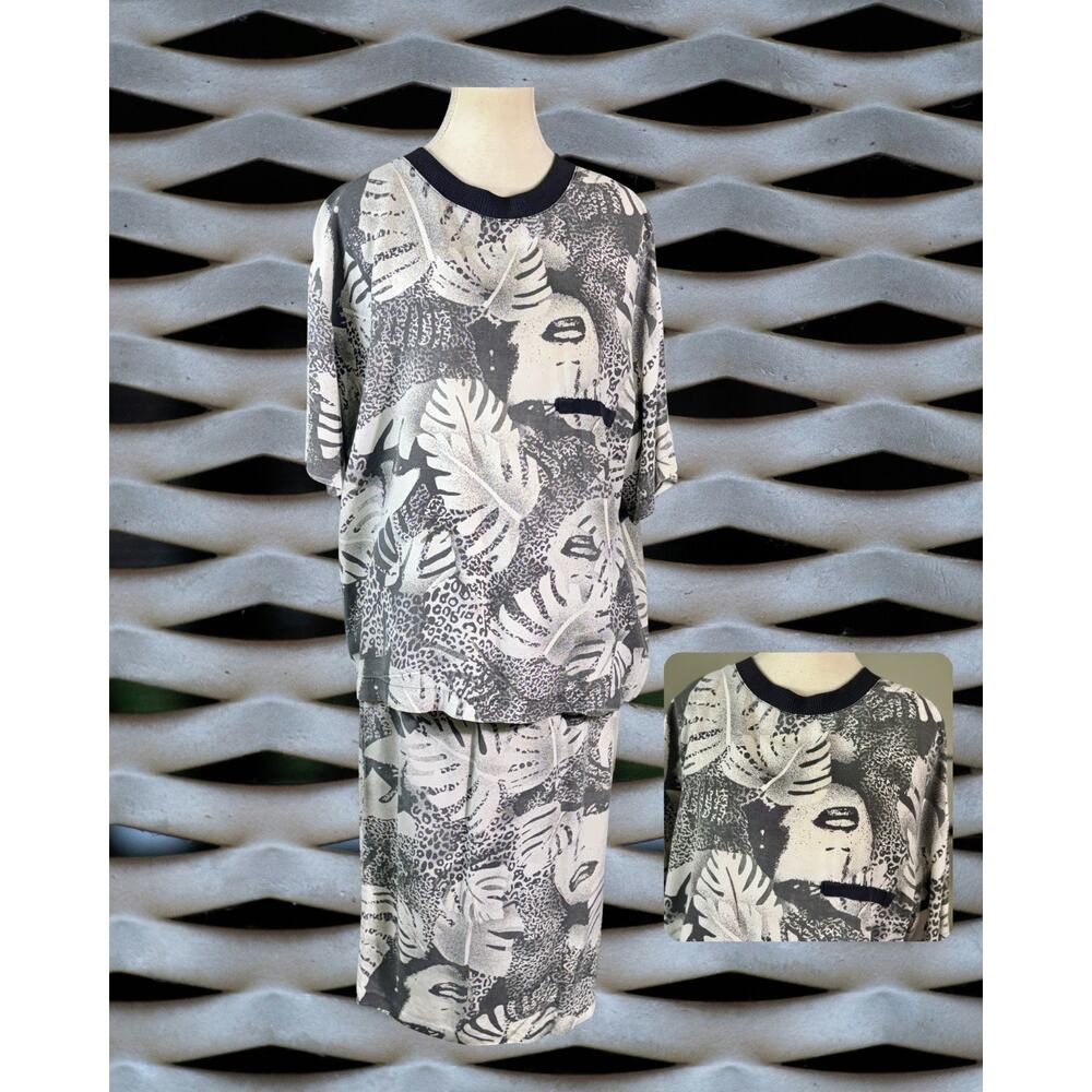 Vintage 80s Rumours Pop Art Print Streetwear Relaxed Top Midi Skirt Set M